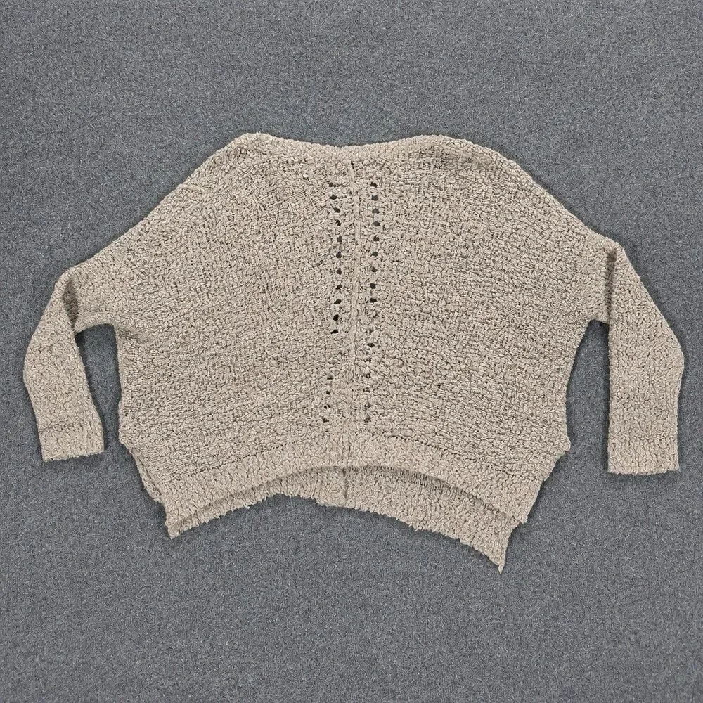 Free People Small Oversized Boucle Cardigan Taupe Open Knit Dolman Pockets